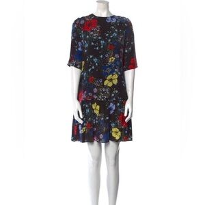 Erdem Shift Floral Black Multicolor Short Sleeve Zip Back Mini Dress EUC Size 2